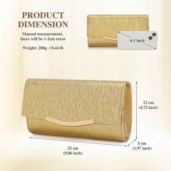 Stylish Gold Glitter Evening Clutch Bag Perfect for Weddings & Celebrations - Picture 2 of 8